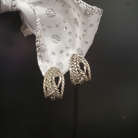 ISRAEL LIRM Sterling Woven J-Shaped Post Earrings - Picture 9 of 11